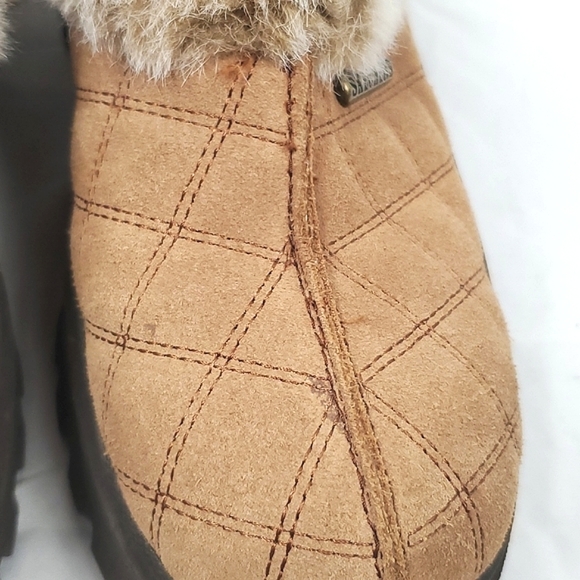 Skechers Shindigs Fortress Clogs Tan Suede Platform Clog with Faux Fur - Picture 11 of 11